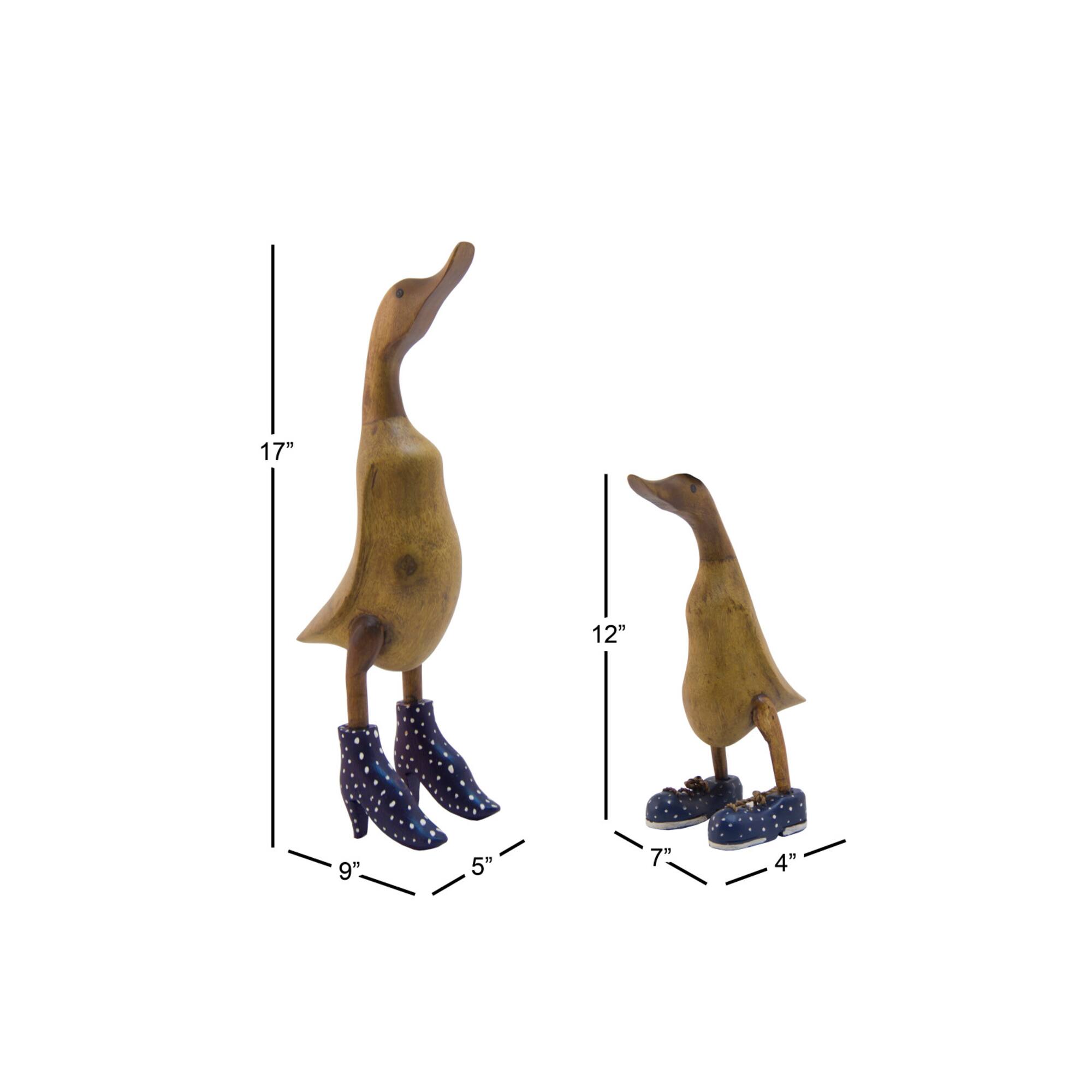Set of 2 Brown Bamboo Coastal Duck Sculpture, 17", 12"
